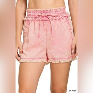 Zenana Outfitters High Waist Pink Frayed Shorts